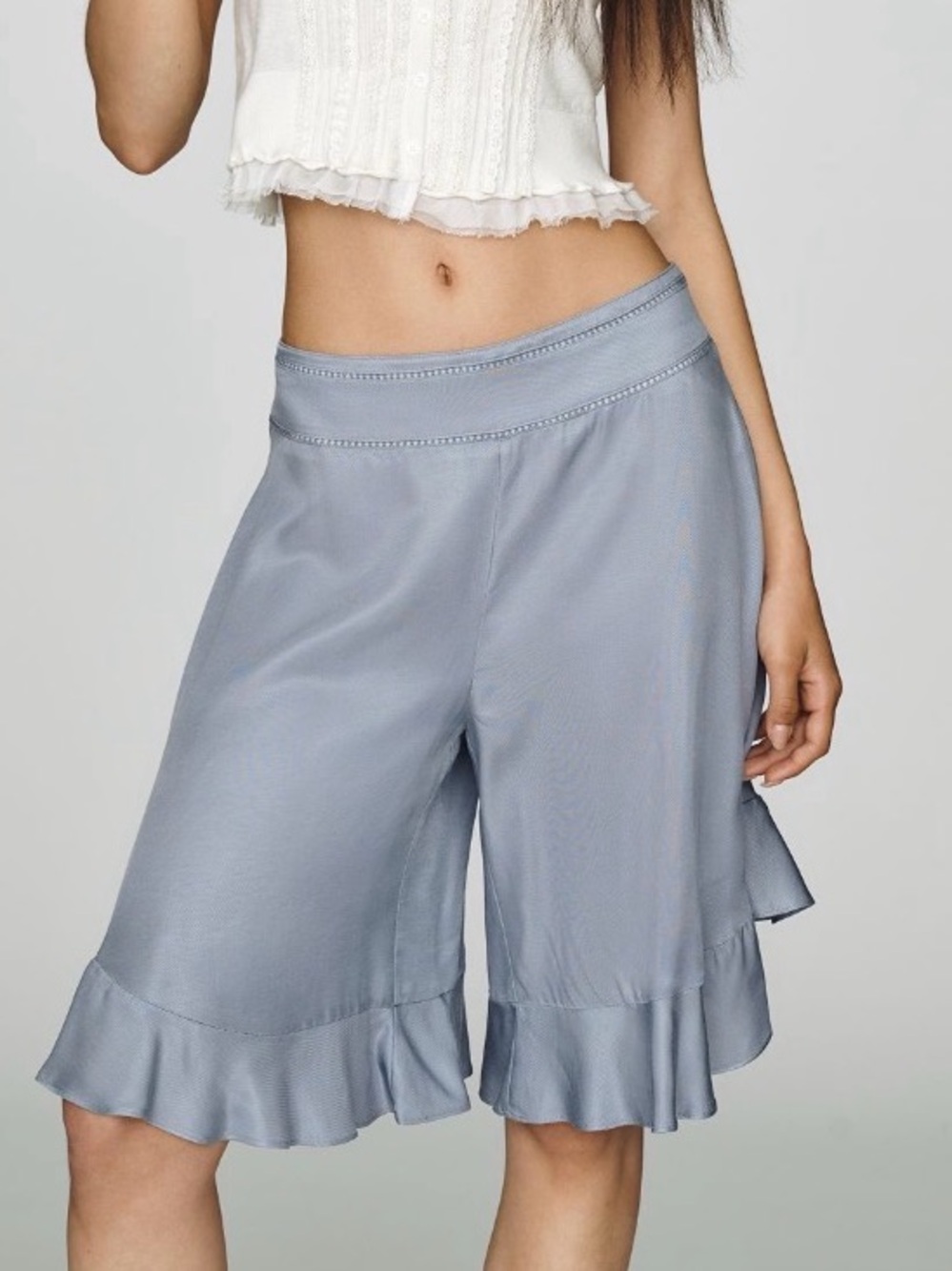 By Anthropologie Silken Longline Skirty Shorts in Misty Blue. Size 10. MSRP $12